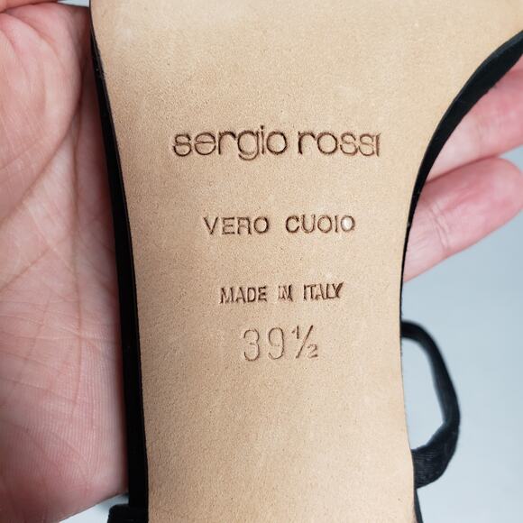 Sergio Rossi Sandals Womens 9.5 Black Satin Crystal Strappy Stiletto Heel Party - Picture 4 of 16